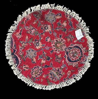 Hand-Knotted Vintage Wool Rug Red Persian Floral Design Round Table Mat 2' x 2' I Got Rugs