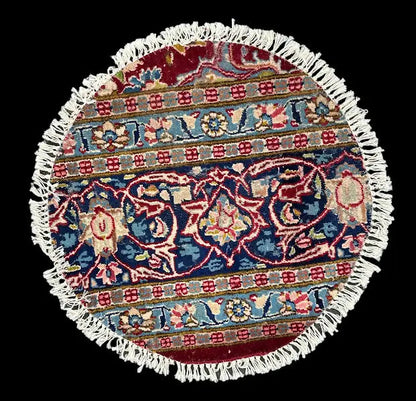 Hand-Knotted Vintage Wool Rug Red Persian Floral Design Round Table Mat 2' x 2' I Got Rugs
