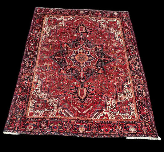 Hand-Knotted Vintage Wool Rug Red Persian Heriz Design 9’2 x 11’3 I Got Rugs