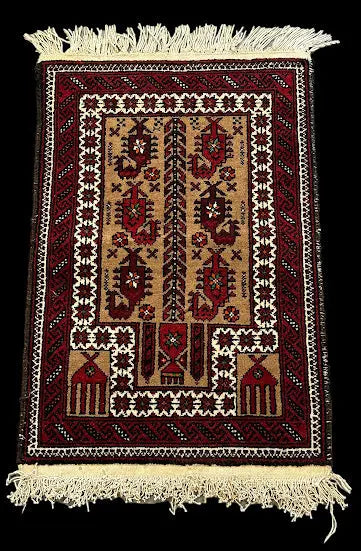 Hand-Knotted Vintage Wool Rug Red Persian Royal Baluch Design 1'9 x 2'9 I Got Rugs