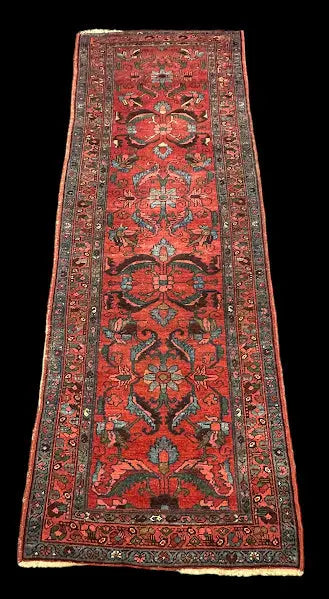 Hand-Knotted Vintage Wool Rug Traditional Red Persian Hamadan Design 3'6 x 9'10 I Got Rugs