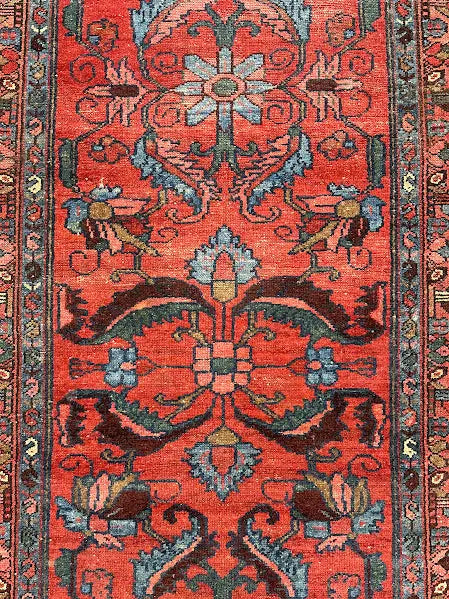 Hand-Knotted Vintage Wool Rug Traditional Red Persian Hamadan Design 3'6 x 9'10 I Got Rugs