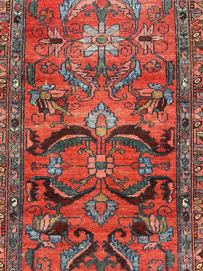 Hand-Knotted Vintage Wool Rug Traditional Red Persian Hamadan Design 3'6 x 9'10 I Got Rugs