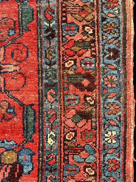 Hand-Knotted Vintage Wool Rug Traditional Red Persian Hamadan Design 3'6 x 9'10 I Got Rugs