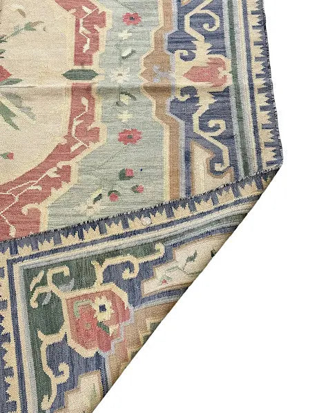 Hand-Knotted Vintage Wool Rug Turkish Anatolian Floral Design Blue 5'7 x 7'9 I Got Rugs
