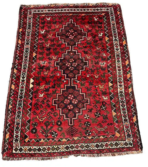Hand-Knotted Vintage Wool Rug Turkish Anatolian Geometric Design Red 3'8 x 5'3 - I Got Rugs Hand-Knotted Vintage Wool Rug Turkish Anatolian Geometric Design Red 3'8 x 5'3 I Got Rugs Handmade Vintage I Got Rugs  290.00