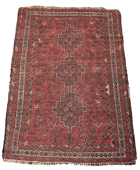 Hand-Knotted Vintage Wool Rug Turkish Anatolian Geometric Design Red 3'8 x 5'3 - I Got Rugs Hand-Knotted Vintage Wool Rug Turkish Anatolian Geometric Design Red 3'8 x 5'3 I Got Rugs Handmade Vintage I Got Rugs  290.00