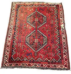 Hand-Knotted Vintage Wool Rug Turkish Anatolian Geometric Design Red 4'1 x 5' - I Got Rugs Hand-Knotted Vintage Wool Rug Turkish Anatolian Geometric Design Red 4'1 x 5' I Got Rugs Handmade Vintage I Got Rugs  490.00