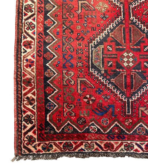 Hand-Knotted Vintage Wool Rug Turkish Anatolian Geometric Design Red 4'1 x 5' - I Got Rugs Hand-Knotted Vintage Wool Rug Turkish Anatolian Geometric Design Red 4'1 x 5' I Got Rugs Handmade Vintage I Got Rugs  490.00
