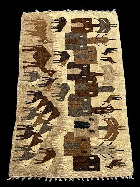 Hand-Knotted Vintage Wool Rug Turkish Kilim Beige Village Pictorial 2'5 x 4' I Got Rugs