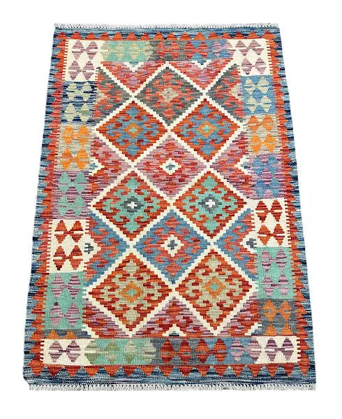 Hand-Knotted Vintage Wool Rug Turkish Kilim Multicolor Design 3'4 x 4'11 I Got Rugs
