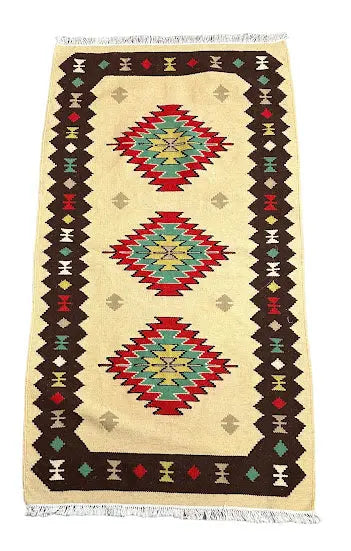 Hand-Knotted Vintage Wool Rug Turkish Kilim Multicolor Geometric Design 2'6 x 4'6 - I Got Rugs Hand-Knotted Vintage Wool Rug Turkish Kilim Multicolor Geometric Design 2'6 x 4'6 I Got Rugs Handmade Vintage I Got Rugs  130.00