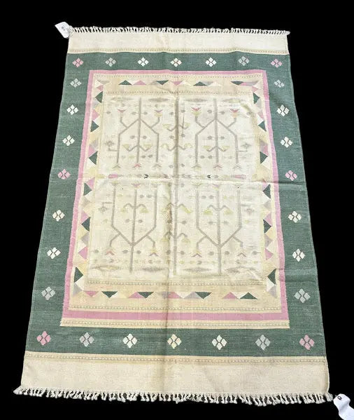 Hand-Knotted Vintage Wool Rug Turkish Kilim Multicolor Tribal Design 4' x 5'11 I Got Rugs