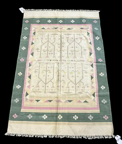 Hand-Knotted Vintage Wool Rug Turkish Kilim Multicolor Tribal Design 4' x 5'11 I Got Rugs