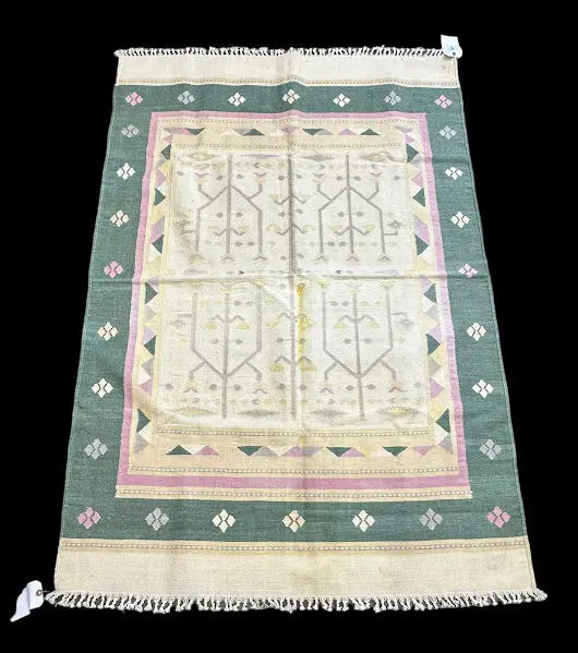 Hand-Knotted Vintage Wool Rug Turkish Kilim Multicolor Tribal Design 4' x 5'11 I Got Rugs