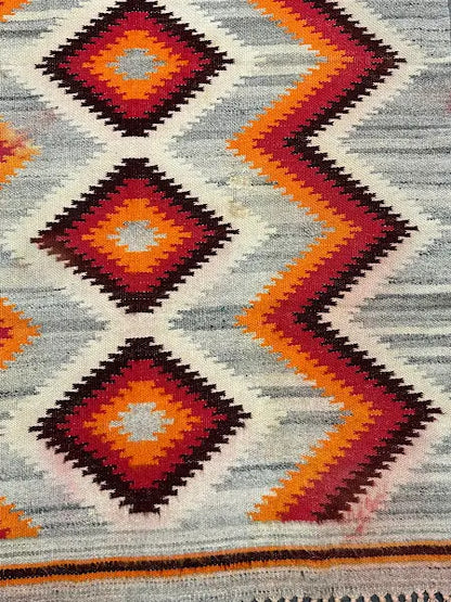 Hand- Knotted Vintage Wool Rug Turkish Kilim Tribal Design 4'6 x 7'2 *Stained* I Got Rugs