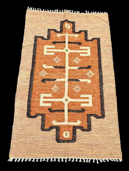 Hand-Knotted Vintage Wool Rug Turkish Kilim Tribal Design Beige 3' x 4'6 I Got Rugs