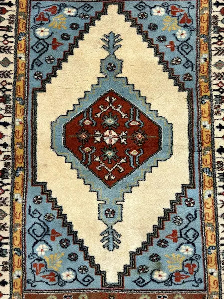 Hand-Knotted Vintage Wool Rug Turkish Light Blue Oushak Tribal Design 3'4 x 5'6 I Got Rugs