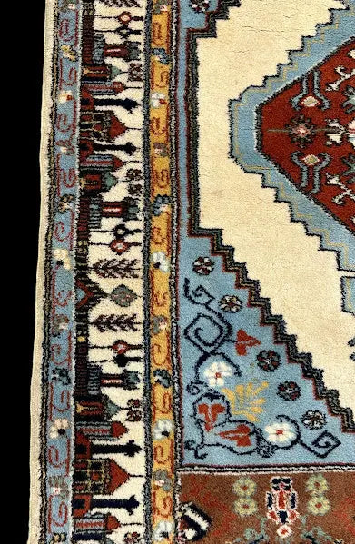 Hand-Knotted Vintage Wool Rug Turkish Light Blue Oushak Tribal Design 3'4 x 5'6 I Got Rugs