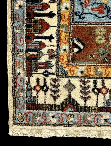 Hand-Knotted Vintage Wool Rug Turkish Light Blue Oushak Tribal Design 3'4 x 5'6 I Got Rugs