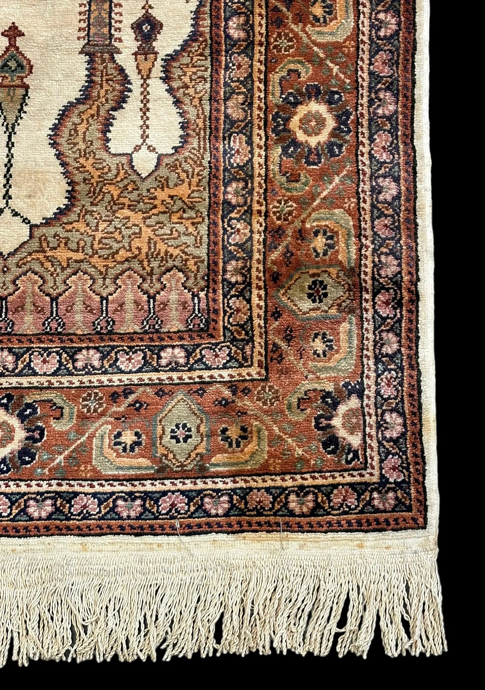 Hand-Knotted Vintage Wool Rug Unique Turkish Prayer Design Multicolor 3' x 4'9 I Got Rugs