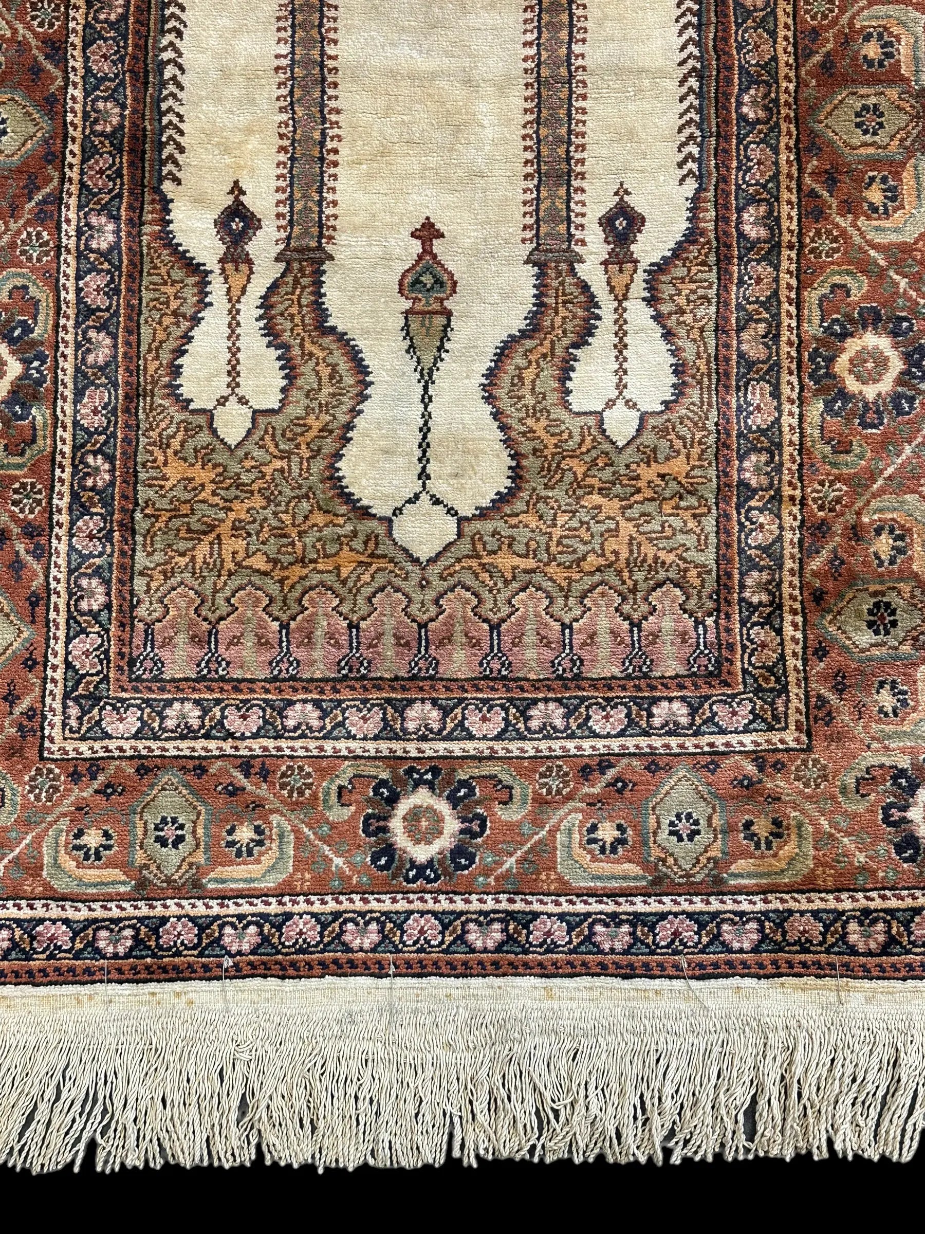 Hand-Knotted Vintage Wool Rug Unique Turkish Prayer Design Multicolor 3' x 4'9 I Got Rugs