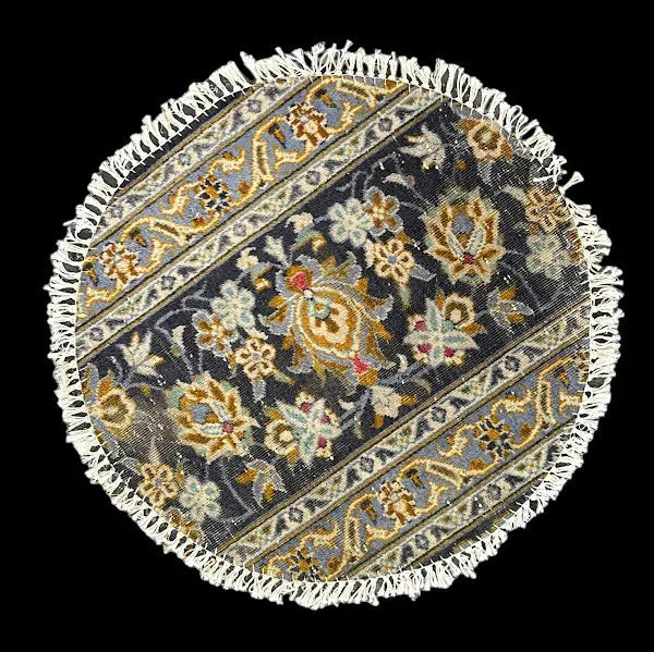 Hand-Knotted Vintage Wool Rug Yellow Persian Floral Design Round Table Mat 2' x 2' I Got Rugs