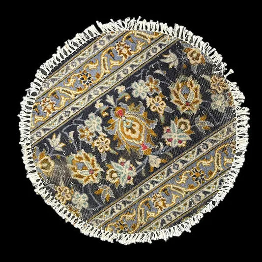 Hand-Knotted Vintage Wool Rug Yellow Persian Floral Design Round Table Mat 2' x 2' I Got Rugs