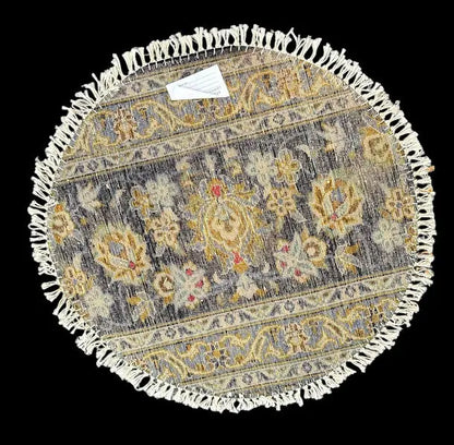 Hand-Knotted Vintage Wool Rug Yellow Persian Floral Design Round Table Mat 2' x 2' I Got Rugs