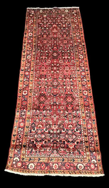 Hand-Knotted Vintage Wool Runner Red Persian Bidjar Oriental Design 3'6 x 9'3 I Got Rugs