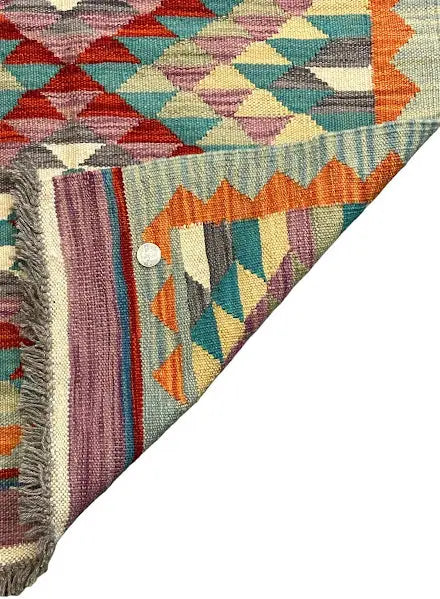 Hand-Knotted Vintage Wool Runner Rug Afghan Kilim Multicolor Diamond Design 2'6 x 8'5 I Got Rugs