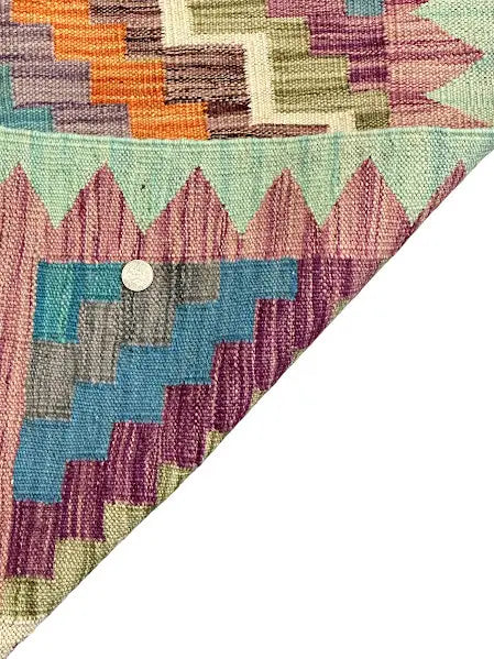 Hand-Knotted Vintage Wool Runner Rug Afghan Kilim Multicolor Diamond Design 2'8 x 9'7 I Got Rugs
