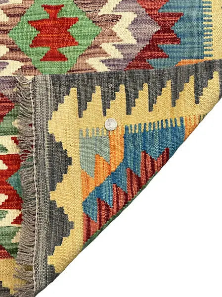 Hand-Knotted Vintage Wool Runner Rug Afghan Kilim Multicolor Geometric Design 2'8 x 9'6 I Got Rugs
