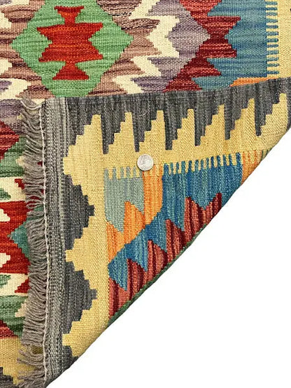 Hand-Knotted Vintage Wool Runner Rug Afghan Kilim Multicolor Geometric Design 2'8 x 9'6 I Got Rugs