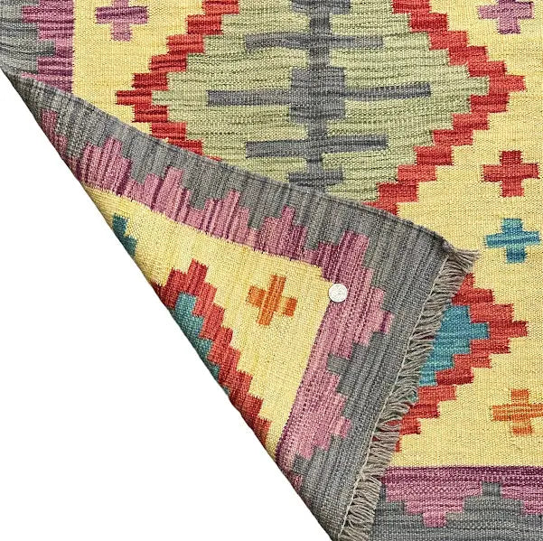 Hand-Knotted Vintage Wool Runner Rug Afghan Kilim Multicolor Geometric Design 2'9 x 9'9 I Got Rugs