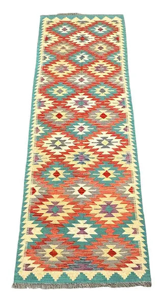 Hand-Knotted Vintage Wool Runner Rug Afghan Kilim Multicolor Tribal Design 2'9 x 8'1 I Got Rugs