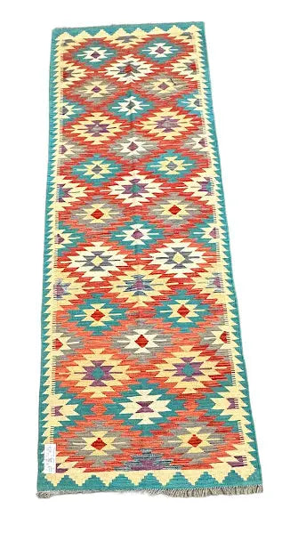 Hand-Knotted Vintage Wool Runner Rug Afghan Kilim Multicolor Tribal Design 2'9 x 8'1 I Got Rugs