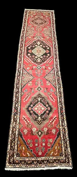 Hand-Knotted Vintage Wool Runner Rug Red Persian Oriental Pattern 3'2 x 14'1 I Got Rugs