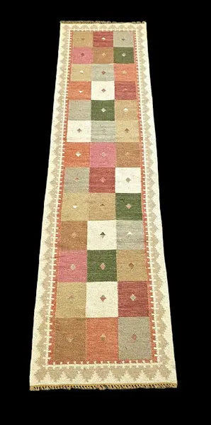 Hand-Knotted Vintage Wool Runner Rug Turkish Kilim Multicolor Design 2'4 x 9' I Got Rugs