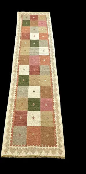 Hand-Knotted Vintage Wool Runner Rug Turkish Kilim Multicolor Design 2'4 x 9' I Got Rugs