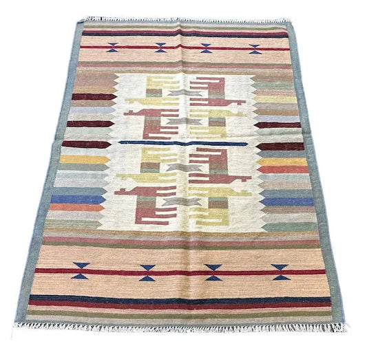 Hand-Woven Vintage Persian Wool Rug Animal Pictorial 4'5 x 6'1 I Got Rugs