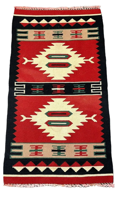 Hand-Woven Vintage Turkish Flatweave Dhurrie 100% Wool Red 2' x 3'8 I Got Rugs