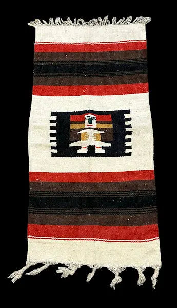 Hand-Woven Vintage Wool Mini Rug Multicolor Mexican Tribal Design 1'7 x 3'4 I Got Rugs