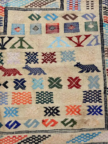 Hand-Woven Vintage Wool Rug Colorful Moroccan Berber Tribal Design 3' x 4'5 I Got Rugs