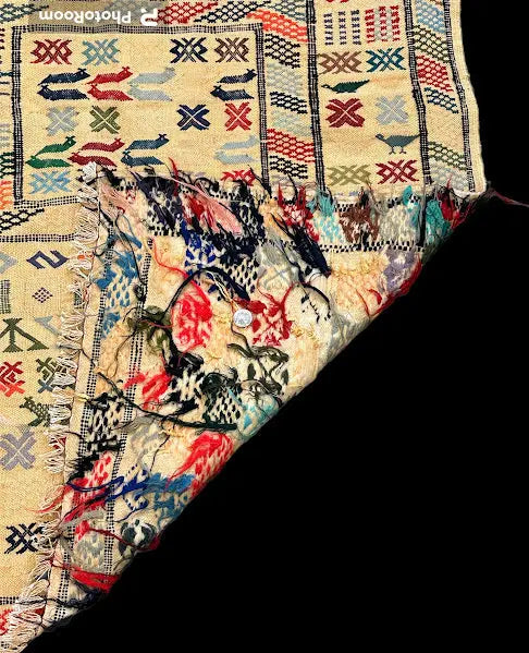 Hand-Woven Vintage Wool Rug Colorful Moroccan Berber Tribal Design 3' x 4'5 I Got Rugs
