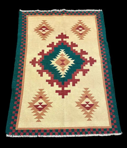 Hand-Woven Vintage Wool Rug Persian Shiraz Geometric Flatweave Kilim 3'6 x 4'10 I Got Rugs