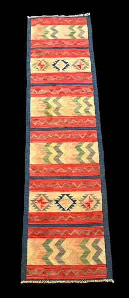 Hand-Woven Vintage Wool Rug Turkish Kilim Tribal Runner Multicolor 2'7 x 9'5 I Got Rugs