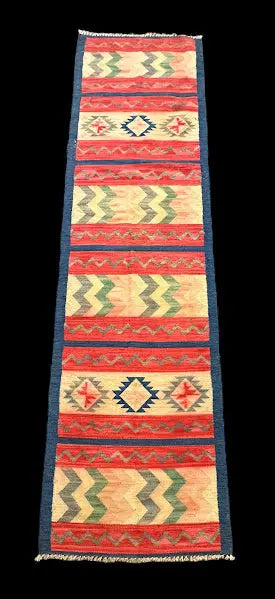 Hand-Woven Vintage Wool Rug Turkish Kilim Tribal Runner Multicolor 2'7 x 9'5 I Got Rugs
