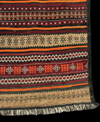 Hand-Woven Vintage Wool Rug Turkish Tribal Pattern in Bold Colors 2'7 x 10'6 I Got Rugs