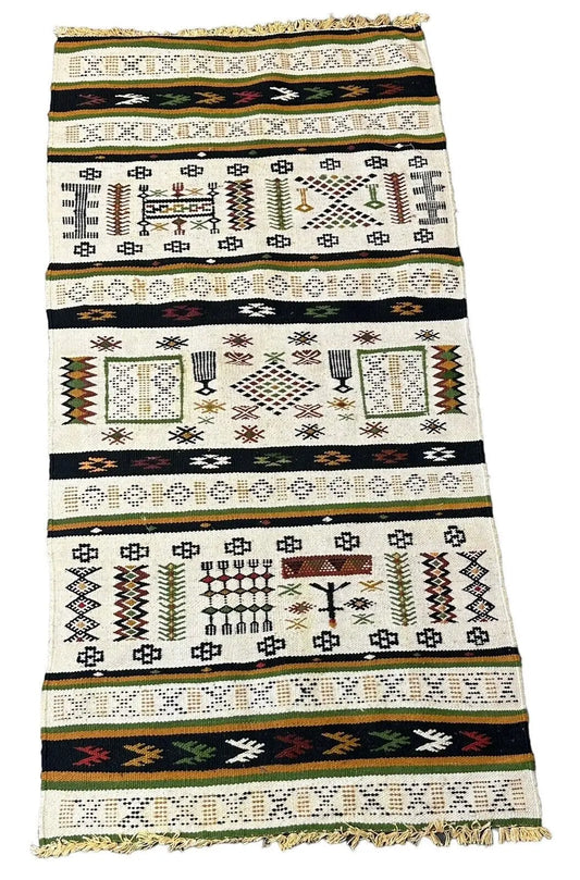 Handmade Vintage 100% Wool Moroccan Multicolor Geometric Design 2'4 x 4'7 I Got Rugs